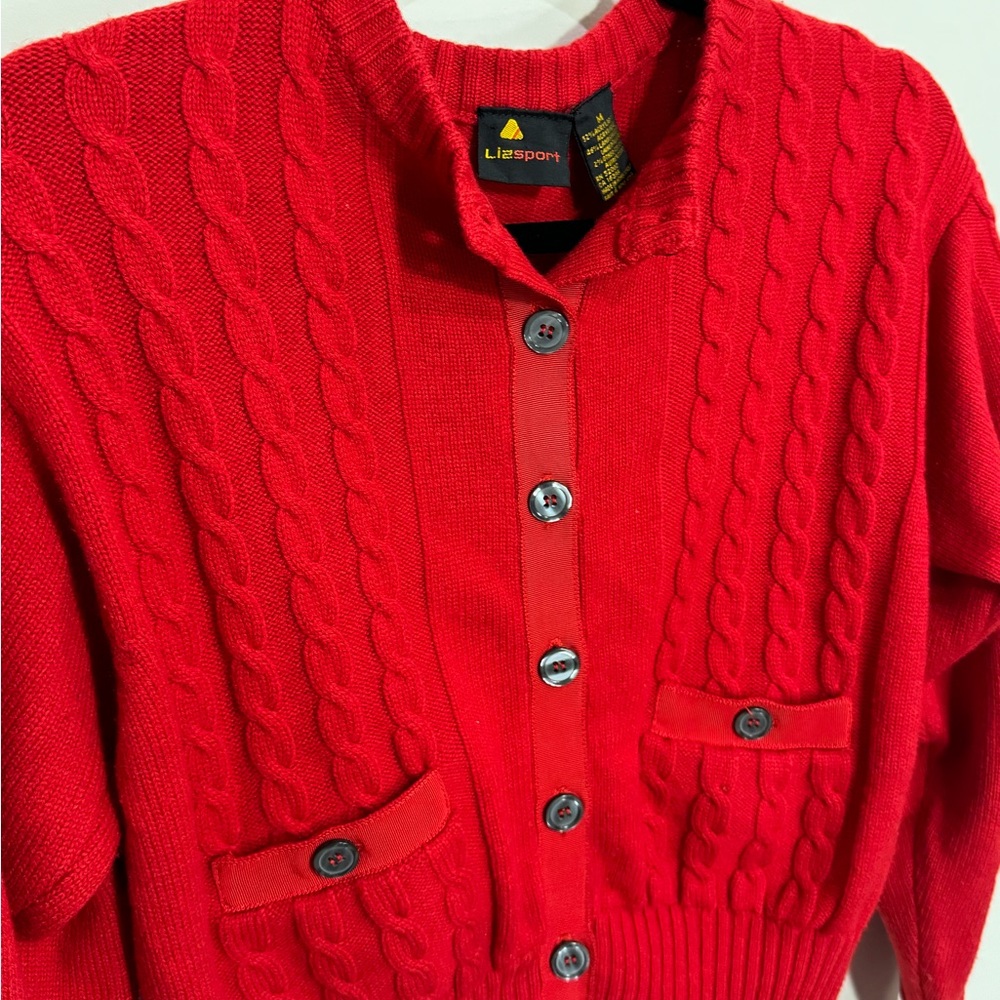 Liz Sport Red Cable Knit Cardigan